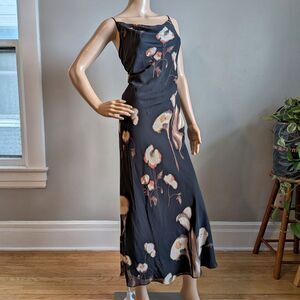 Vintage Y2K Nuit Floral Midi Dress Watercolor Cottage Cowl Neck Size Small